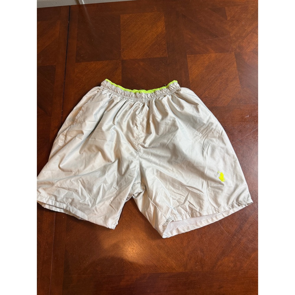 Polo Ralph Lauren Mens XL Gray Neon Yellow Pony Logo Mesh Lined Swim Trunks